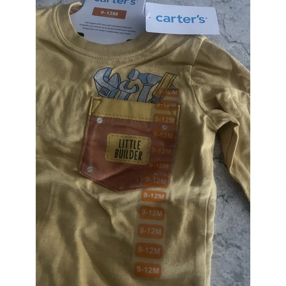 Carters Little Builder 2pc Set Yellow Long Sleeve Tee Camo Jogger Baby Boy 9-12M